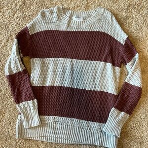 Old Navy Tunic length medium sweater Plum Grey striped EUC